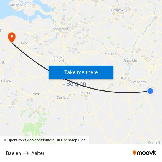 Baelen to Aalter map