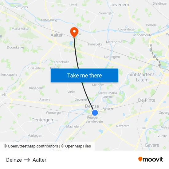 Deinze to Aalter map