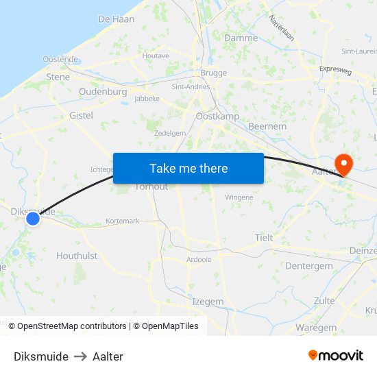 Diksmuide to Aalter map