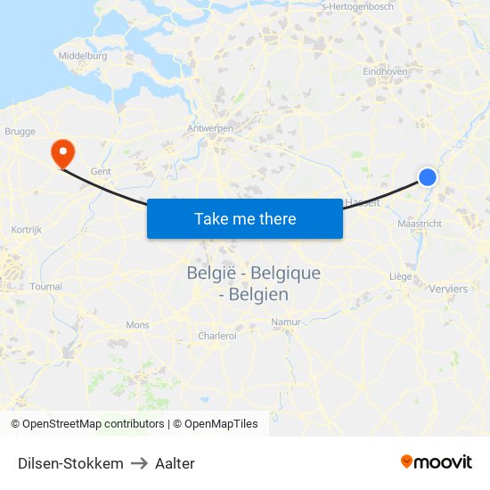 Dilsen-Stokkem to Aalter map