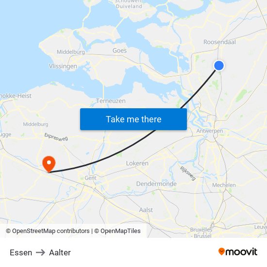 Essen to Aalter map