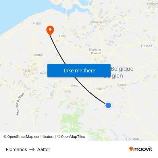 Florennes to Aalter map