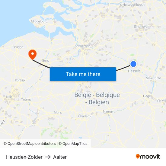Heusden-Zolder to Aalter map