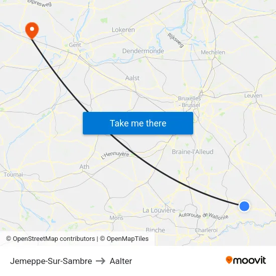 Jemeppe-Sur-Sambre to Aalter map