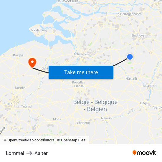 Lommel to Aalter map