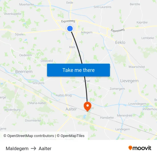 Maldegem to Aalter map