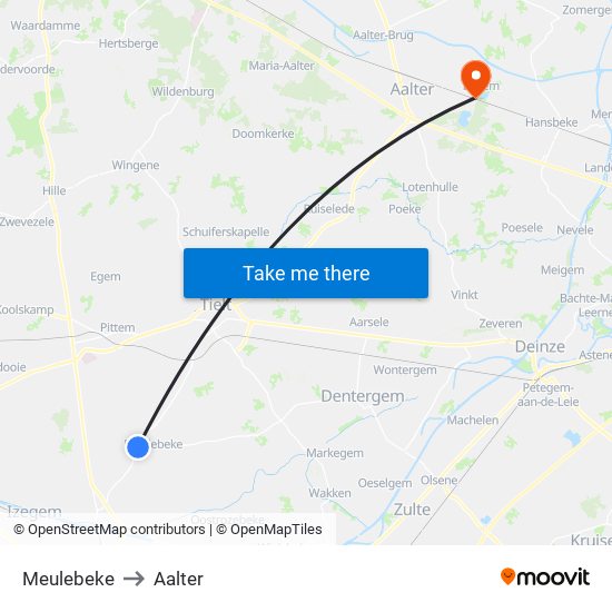 Meulebeke to Aalter map