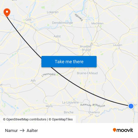 Namur to Aalter map