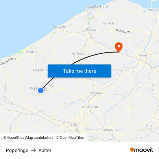 Poperinge to Aalter map