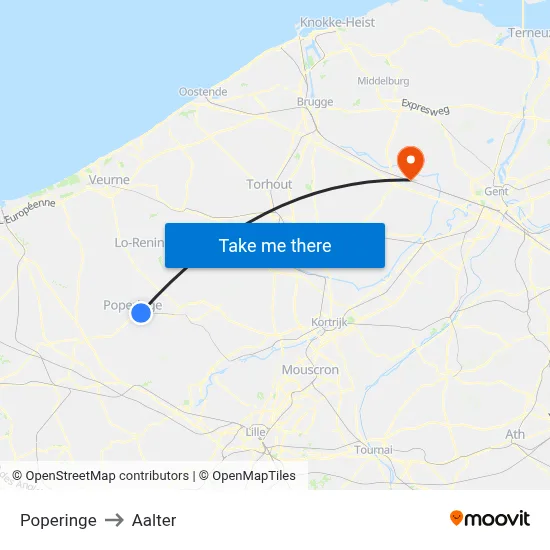 Poperinge to Aalter map