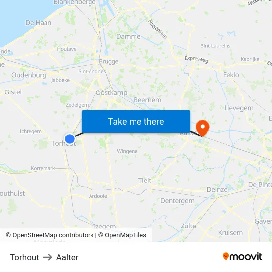 Torhout to Aalter map