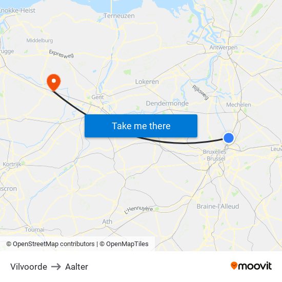 Vilvoorde to Aalter map
