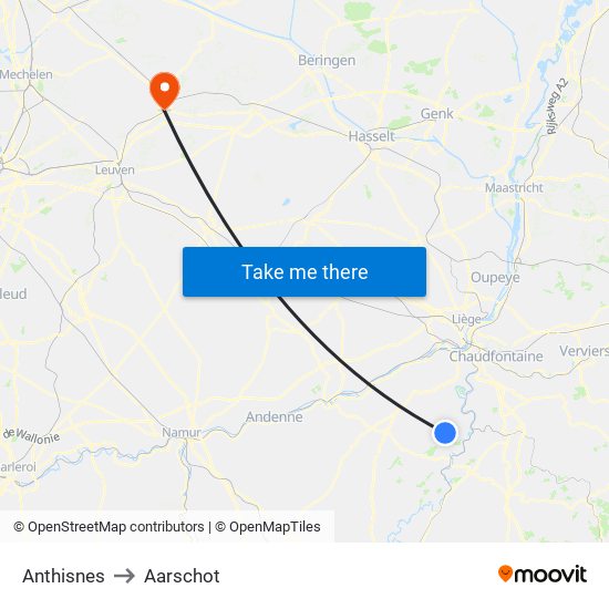 Anthisnes to Aarschot map