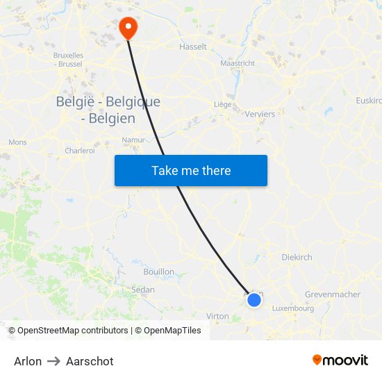 Arlon to Aarschot map