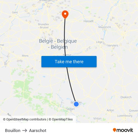 Bouillon to Aarschot map