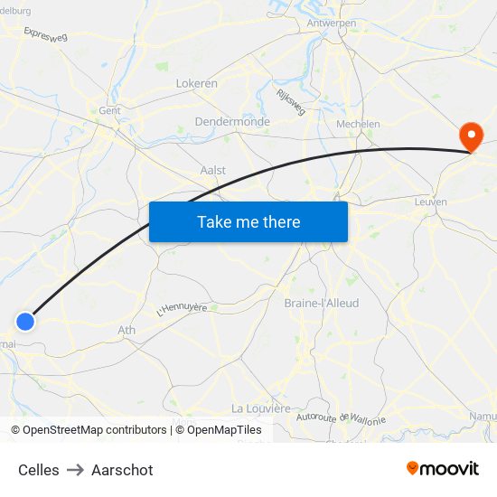 Celles to Aarschot map