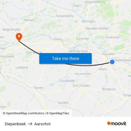Diepenbeek to Aarschot map