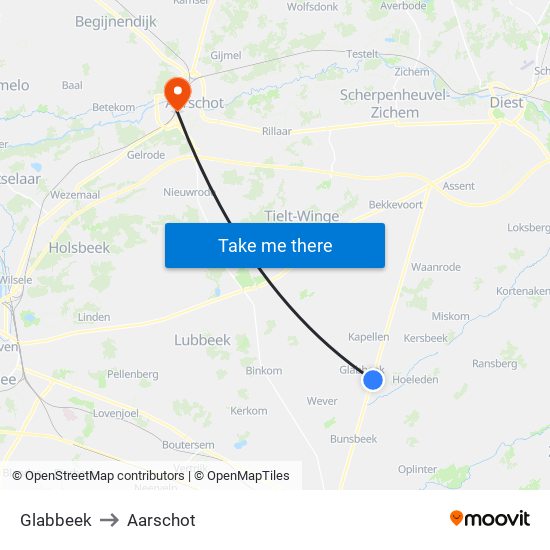 Glabbeek to Aarschot map