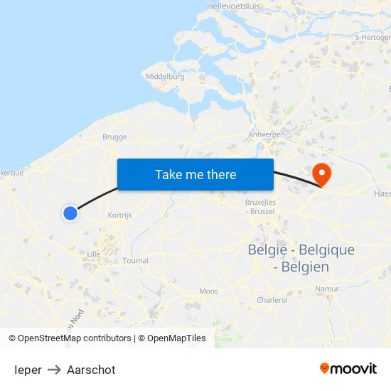 Ieper to Aarschot map