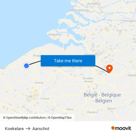 Koekelare to Aarschot map