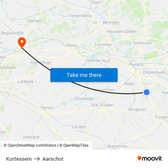 Kortessem to Aarschot map