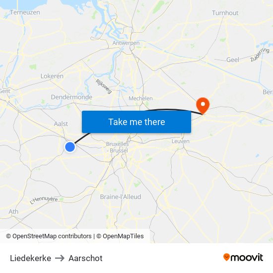 Liedekerke to Aarschot map