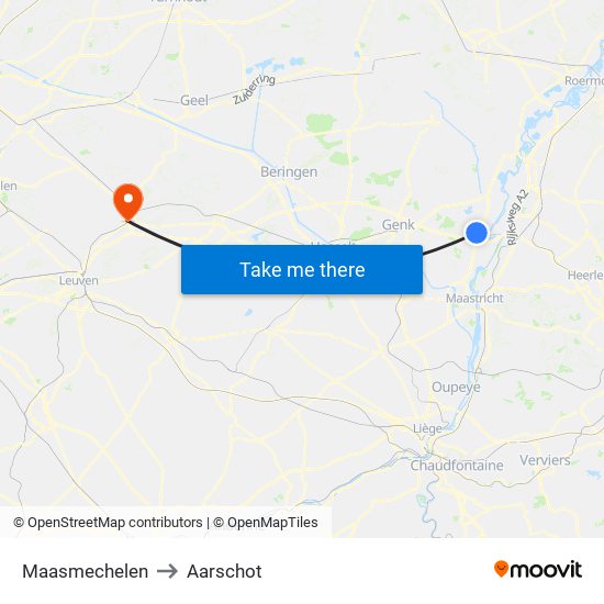 Maasmechelen to Aarschot map