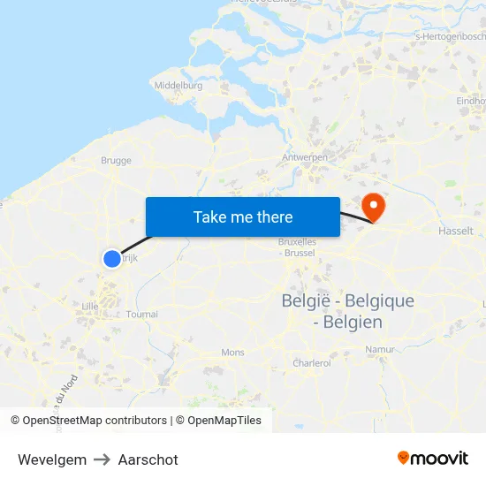 Wevelgem to Aarschot map