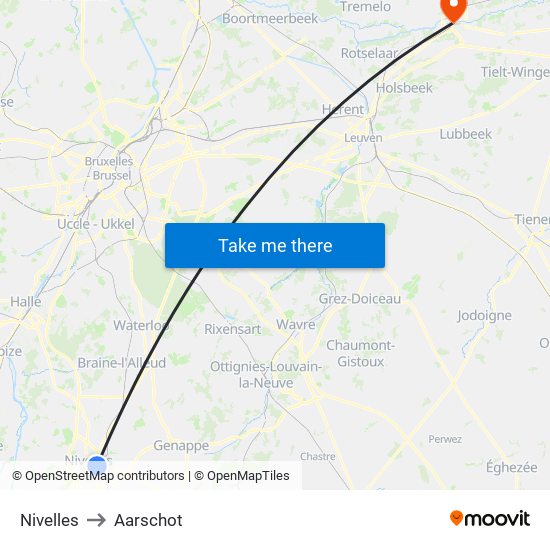 Nivelles to Aarschot map