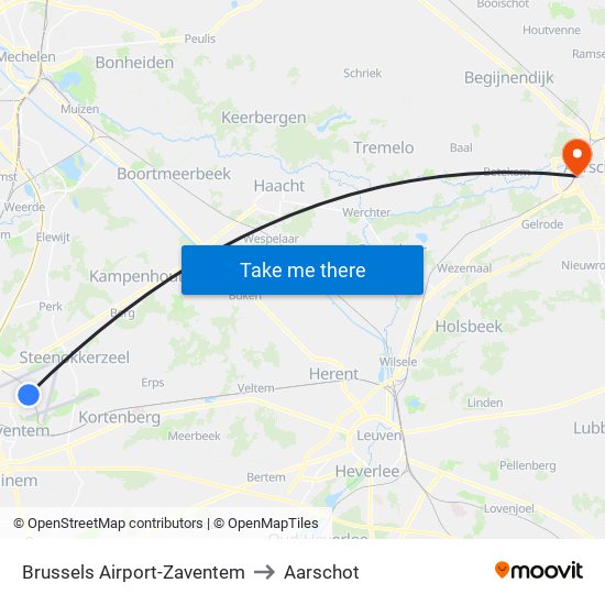 Brussels Airport-Zaventem to Aarschot map