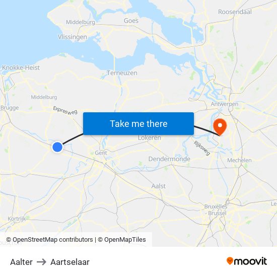 Aalter to Aartselaar map