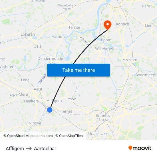 Affligem to Aartselaar map