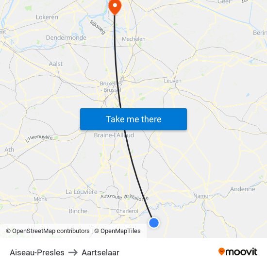 Aiseau-Presles to Aartselaar map