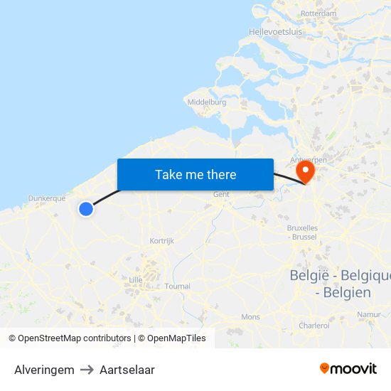 Alveringem to Aartselaar map