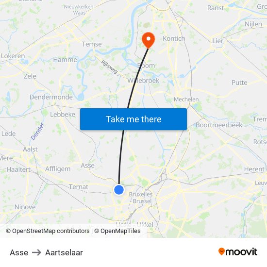 Asse to Aartselaar map