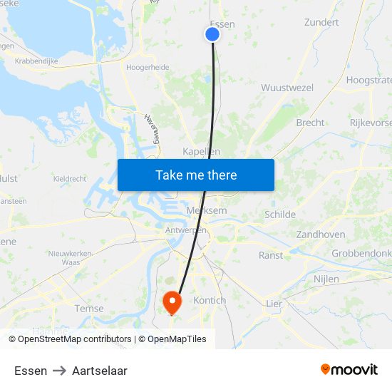 Essen to Aartselaar map