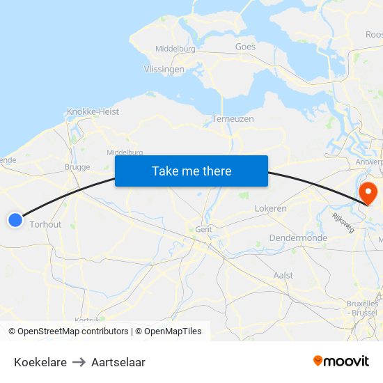 Koekelare to Aartselaar map