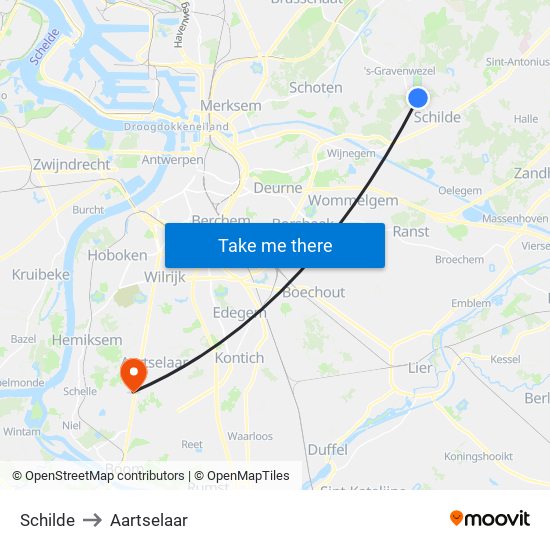 Schilde to Aartselaar map