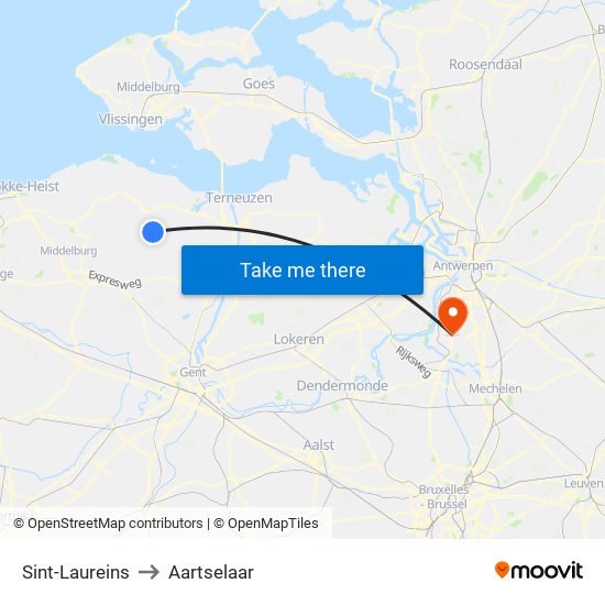 Sint-Laureins to Aartselaar map