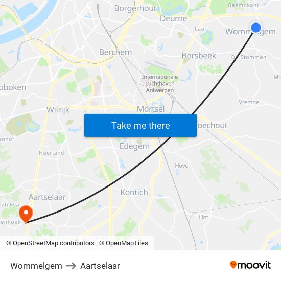 Wommelgem to Aartselaar map