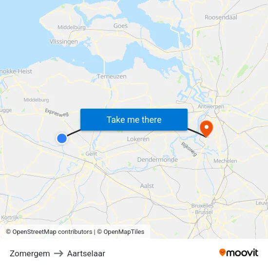 Zomergem to Aartselaar map