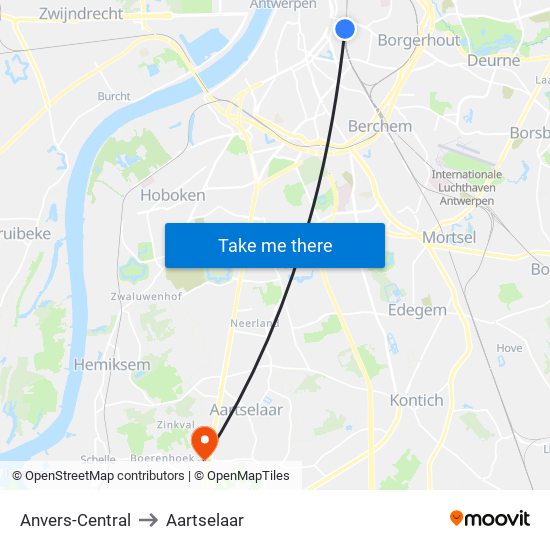 Anvers-Central to Aartselaar map