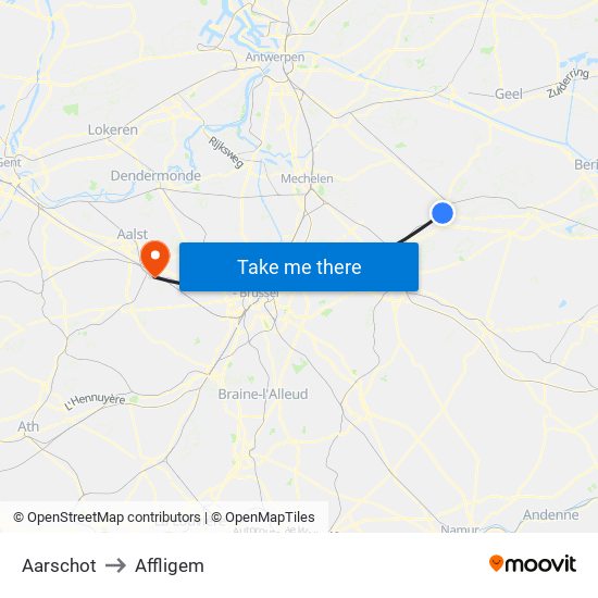 Aarschot to Affligem map