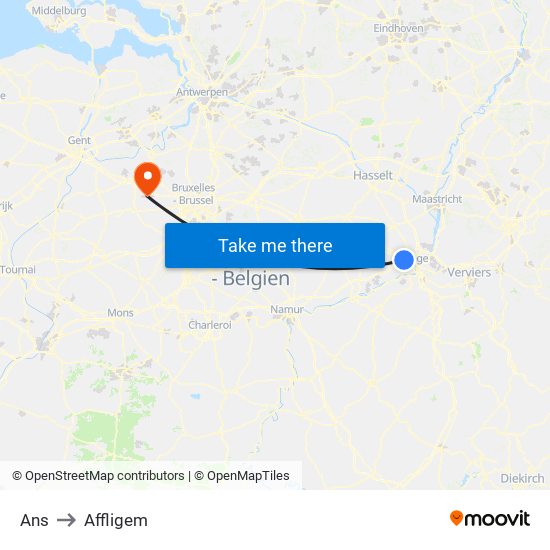 Ans to Affligem map