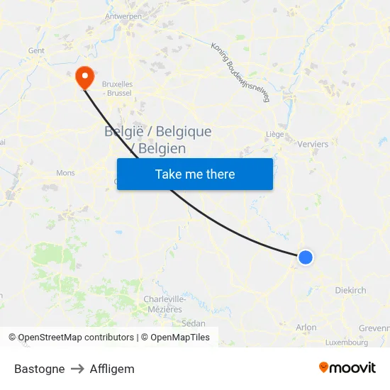 Bastogne to Affligem map