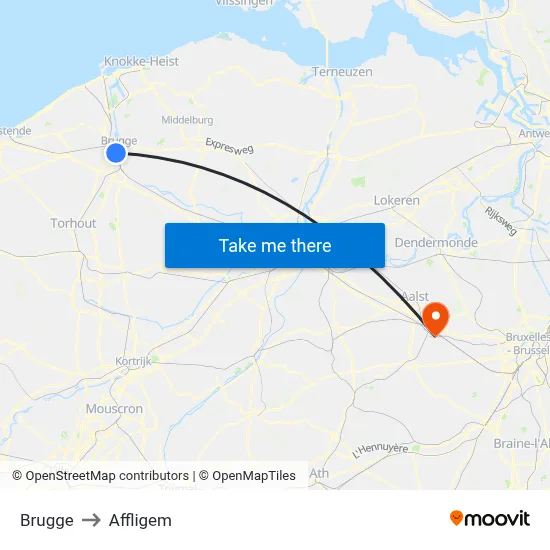 Brugge to Affligem map