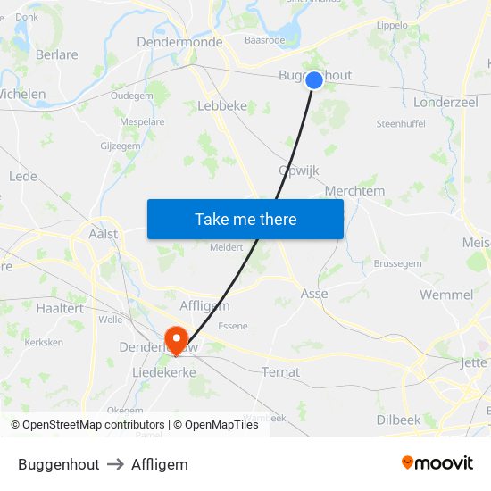 Buggenhout to Affligem map