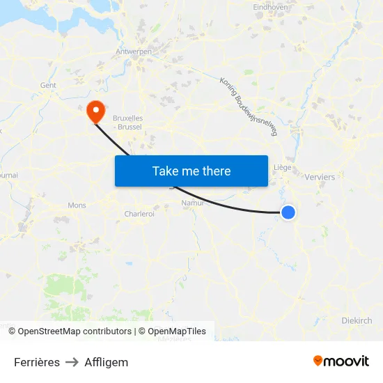Ferrières to Affligem map