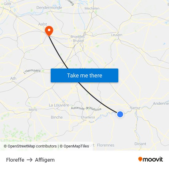 Floreffe to Affligem map