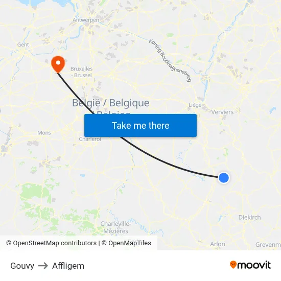 Gouvy to Affligem map